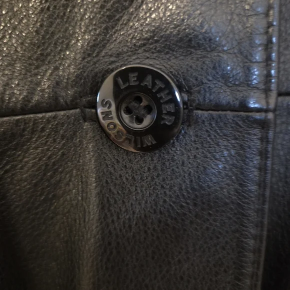 Wilsons Black Leather Coat Button Up Lined Y2K 90's 80's Goth Rocker Size XL - Picture 7 of 8